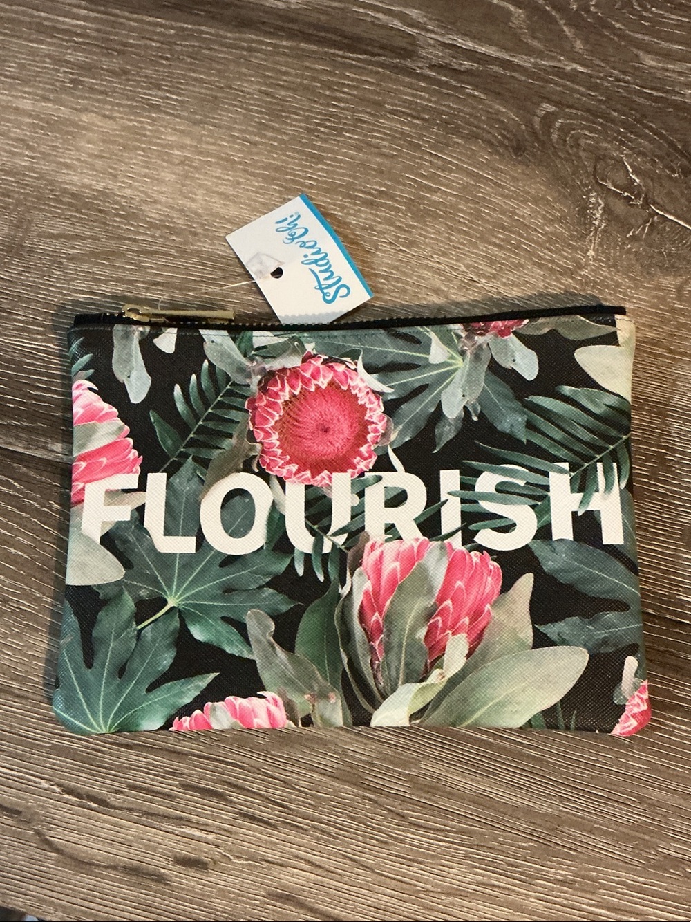 Studio Oh! NWT FLOURISH Floral Zip Cosmetic Pouch Green Black White Pink 7x5